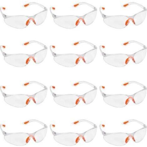 Lot de 12 lunettes de sécurité transparentes – Lunettes de sécurité avec verres en plastique, pont et branches en caoutchouc pour plus de confort – Lunettes EPI transparentes (1/5)