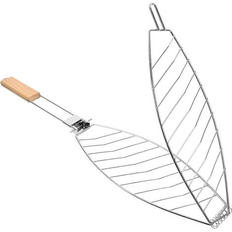 Panier à griller en acier inoxydable avec poignée anti-brûlure, facile à nettoyer, pour le camping et les grillades à la maison, 30 x 20 x 5 cm (1/5)