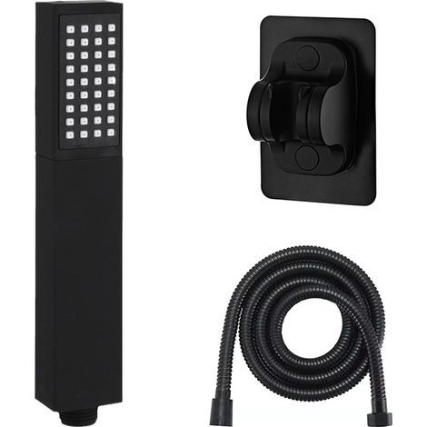 Shower head, high-pressure shower head kit with shower hose and holder, black (1/5)
