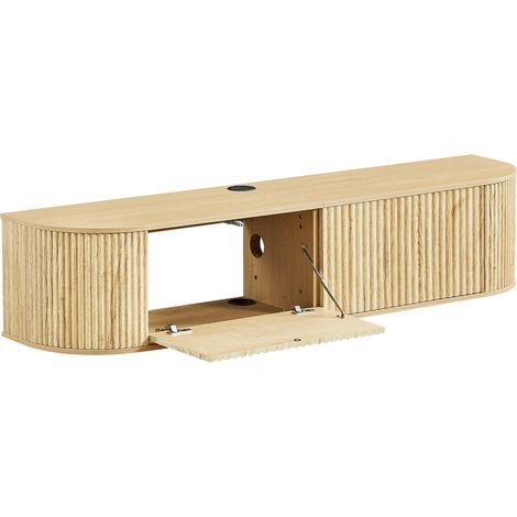 Meuble TV mural flottant 140 cm avec grand espace de rangement et passe-câbles intégré, compatible TV 43 à 65 pouces (1/5)