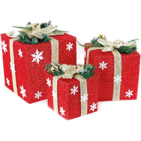 Set 3 Pacchi Regalo Luminosi Decorativi Natale Luci Led Modello Vienna (1/5)