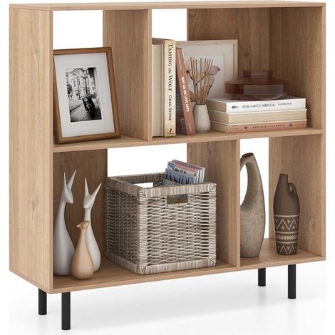 COSTWAY Libreria Scaffale a 4 Cubi Aperti, Libreria Basso in Legno Salvaspazio, Scaffale Espositivo per Camera da Letto, Soggiorno, Salotto, Ufficio e Studio, 90 x 30 x 90 cm, Naturale (1/5)