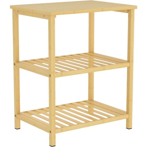 Table d'appoint 3 niveaux en bambou naturel verni bout de canapé table de chevet rangement ouvert 40,6 x 30 x 50,5 cm (1/5)