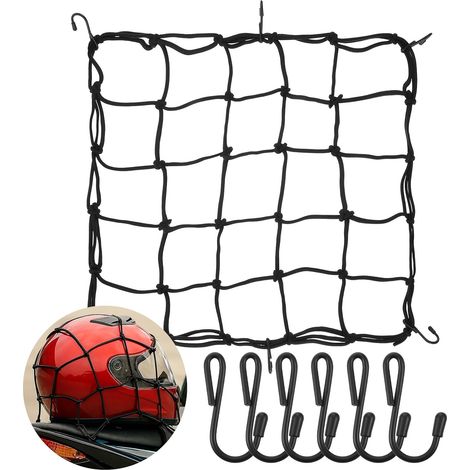 Filet à bagages moto, petit filet à bagages, panier de vélo, filet à bagages élastique pour moto avec 6 crochets, filet de sécurité extensible, filet pour panier de vélo, sac à bagages, 40 x 40 cm, no (1/5)