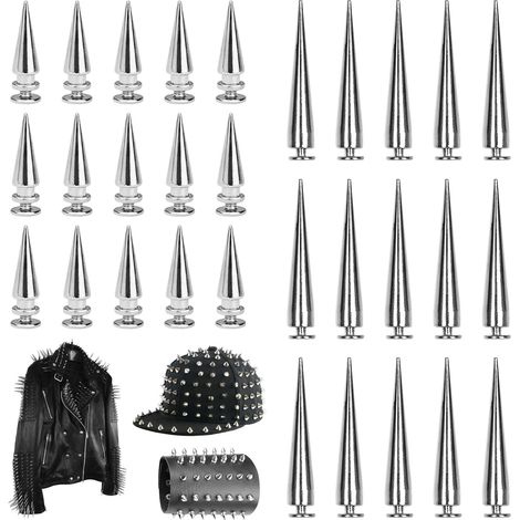 30 Pièces Rivet Cône Clou 15pcs 7 X 20 mm Rivet Punk Pieces + 15pcs 7 X 40 mm Pique Punk, Rivet Cone Cuir Argenté, Punk Cone, Rivets Conique pour Sacs Vêtements Chaussures Bricolage (1/5)