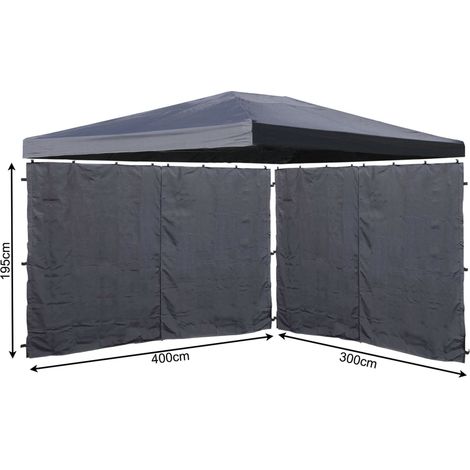 Set Ersatzdach und 2 Seitenteile für Pavillon 3x4m Grau RAL 7012 Pavillondach Ersatzbezug Seitenwand mit Reißverschluss