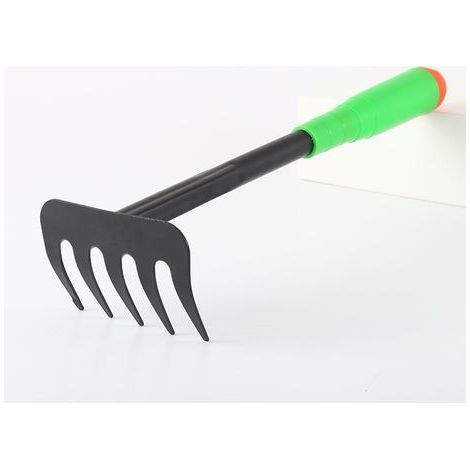 Herramienta de jardinería manual - Rastrillo de cinco púas: 26,58 x 11 cm - Herramienta de acero con mango de plástico - Rastrillo de cinco púas para jardinería (1/3)