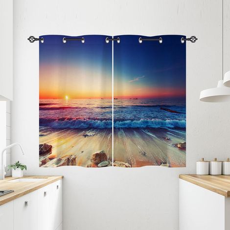 Rideau Occultant Lever du Soleil Océan Plage Tenture Opaque à Oeillets Draperies Intérieurs Rideau Thermique Isolant pour Maison Chambre Salon Fenetre 2 Pièces L 71 x H 138 cm - 71L X 138H cm (2 Panne (1/5)