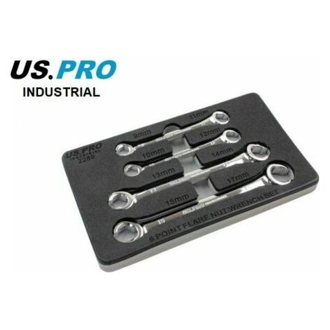 US PRO Flare Nut Wrench Spanner Set 4pc 6 Point In Eva Foam Tray 9mm-17mm 2289