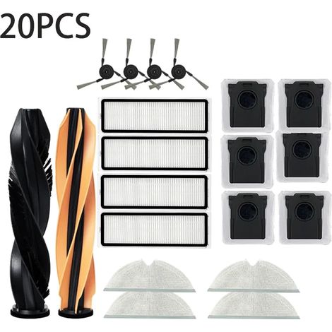 (20 pièces) Accessoires compatibles avec Dreame D20 Pro Plus / D20 Pro : brosse principale, filtre HEPA, sac à poussière et lingette de rechange. (1/4)