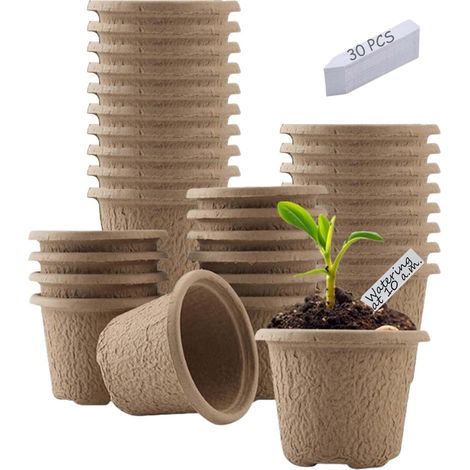 30 Anzuchtschalen, kleine umweltfreundliche Faserschalen, geeignet für den Anbau von Pflanzen, Samen, Blumen, Gemüse und Obst.