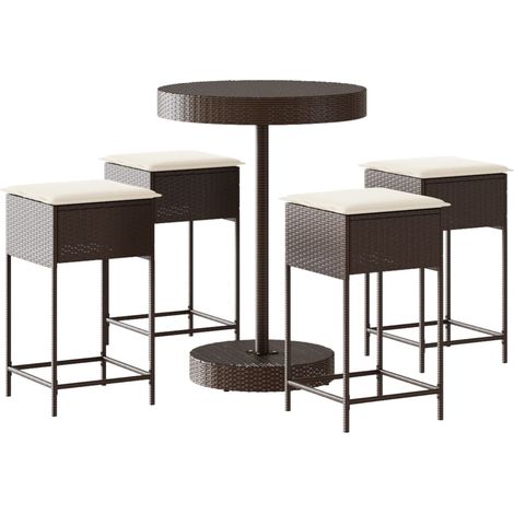 Maison Exclusive - Set Bar da Giardino 5 pz con Cuscini in Polyrattan Marrone