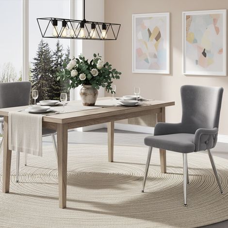 Set of 2 Grey Velvet Dining Chairs with Silver Metal Legs for Luxurious Living Room and Bedroom Lounge Furniture