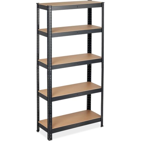 Relaxdays Schwerlastregal, HBT: 150 x 75 x 30 cm, Traglast: 875 kg, 5 Böden, zum Stecken, Keller, Garage, Stahl, schwarz (1/5)