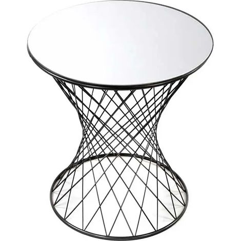 Table ronde en métal avec plateau miroir Ø38 x 55 cm