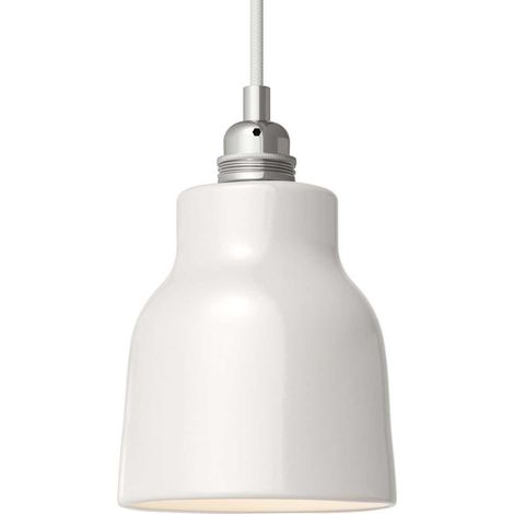 creative cables - Lampada a sospensione Made in Italy completa di cavo tessile, paralume Vaso in ceramica e finiture in metallo