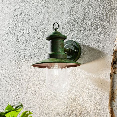[NEUWERTIG] B-Ware Außenwandleuchte Leonie vintage-grün Gartenleuchte IP44 dimmbar Stahl Glas 32cm