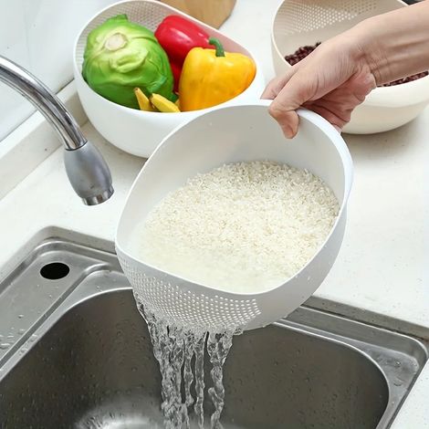 (BLANC) 1 panier égouttoir à riz, filtre à riz, passoire pour égoutter les fruits et légumes, ustensiles de cuisine, petit outil multifonction (1/5)