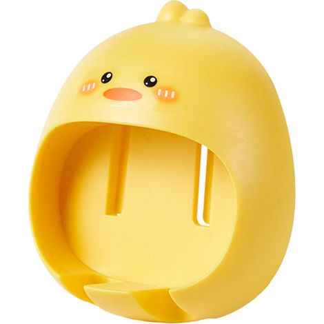 Porte-Brosse A Dents Mural - Sans Perçage - Double Fente U - Jaune - 1 Pièce (1/5)