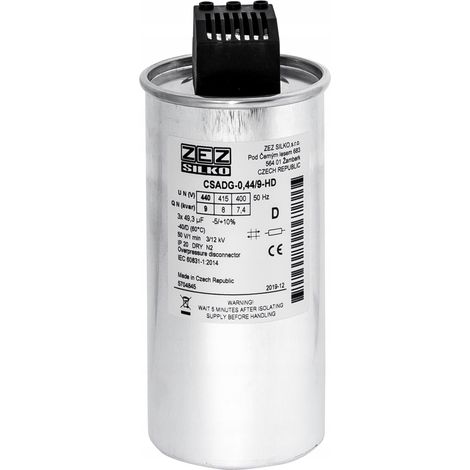 Condensateur ZEZ-Silko 9kvar 440V Cn=3x49,32µF In=3x11,82A
