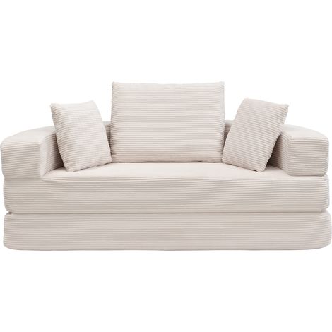 Sofá cama plegable sin relleno de espuma con 3 cojines, tejido de pana, 173 x 176 cm, beige claro (1/5)