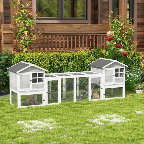 Clapier extérieur 259x64x92 cm en bois et métal blanc, modulable pour jardin FloraGrace (1/5)
