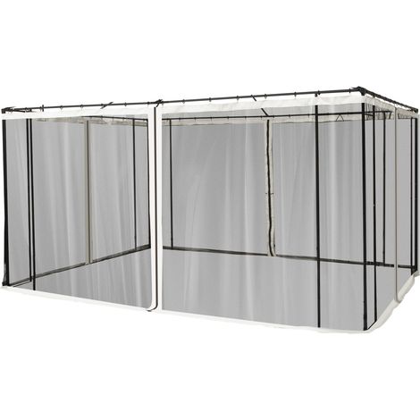 easycomfort zanzariera per gazebo 3x4m con cerniere e anelli, pannelli da 352x207cm - nero/beige