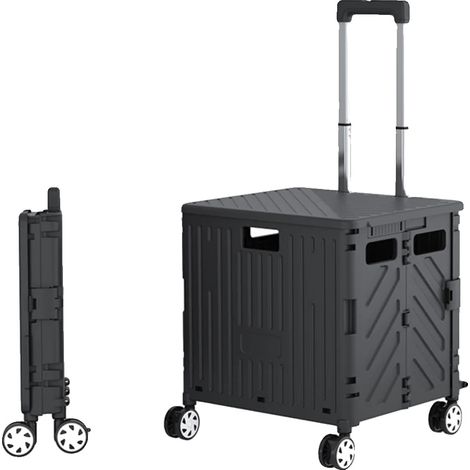 Chariot de courses pliable, design portable, poignée réglable, noir (1/2)