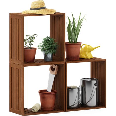 Étagère de Rangement d'extérieur empilable Multifonction en Huile de Teck pour terrasse, Jardin, Porche, Naturel (1/5)