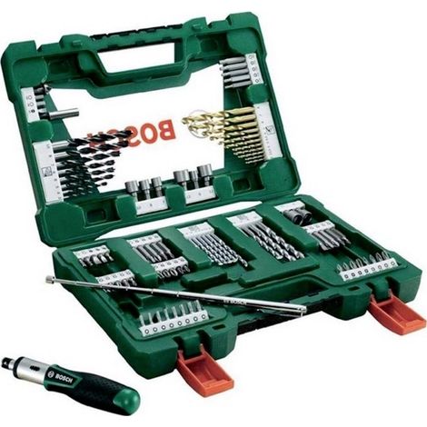 Bosch – Coffret multi-outils 91 pièces – Forets HSS-tin, forets à pierre et à bois – Embouts de vissage 50 mm – Boîtier V-Line - 2607017311