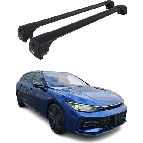 OMAC Aluminium Dachträger Querträger für VW Passat B9 Variant 2024-2026 – City Crash – ISO/PAS 11154:2006 – Abschließbar – Max. 75 kg – 2 Stangen Schwarz