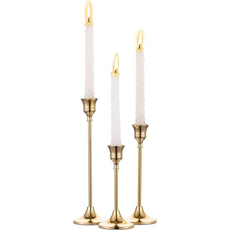 Lot de 3 bougeoirs coniques en laiton – Finition dorée naturelle – Décoration élégante (1/5)