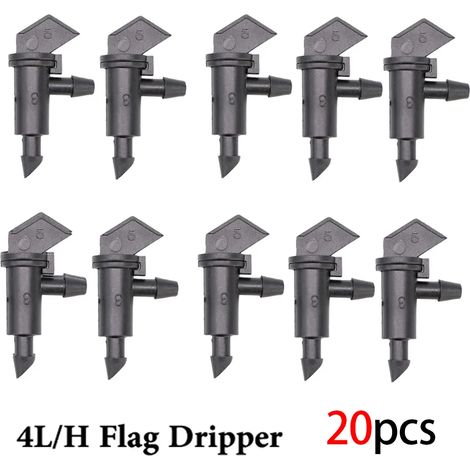 (A-4L x 20 pièces) Goutteur d'arrosage de jardin en forme de drapeau, raccord de tuyau de 4 mm, pour plantes en pot. (1/5)
