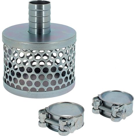 Crépine Acier Zingué 32mm - Lot de 1 avec 2 Colliers - Pour Tuyau Aspiration Pompe (1/2)