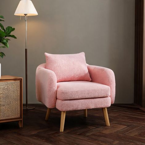 Fauteuil 1 place en Teddy velours avec coussin bois massif (1/5)