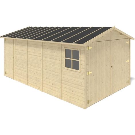 Garage en bois - 14,94m2 - 3,05x4,93m - Ep. 18mm - couleur: naturel (1/5)
