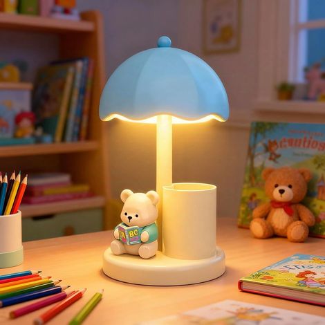 Niedliche Bären-Schreibtischlampe mit Stifthalter, 500mAh USB-wiederaufladbare LED-Nachttischlampe für Kinderzimmer, Lichtdekoration für Jungen und Mädchen. (1/5)