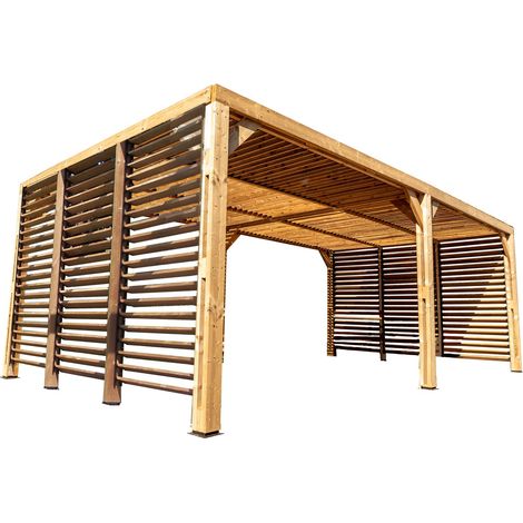 Habrita – Pergola en bois thermochauffé THT 6260 x 3410 mm – Ventelles orientables – Fabrication française – Garantie 2 ans (1/4)