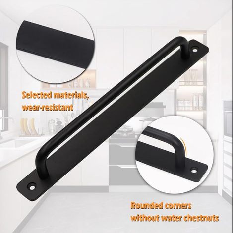 Lot de 4 Poignées de Porte de Grange 180 mm, Alliage Aluminium Noir, Style Moderne, Pour Porte Placard Bois, Vis Incluses (1/3)