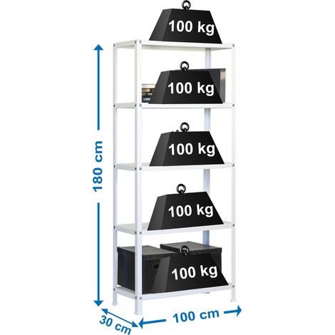 SimonRack Scaffale da Ufficio/Libreria, 1800x1000x300 mm, 5 Ripiani, 100 kg per Ripiano, Metallo Stile Industriale, Bianco – Simon Home