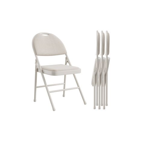 IDEALHOUSE Lot 4 chaises pliantes lin haut dossier beige (1/3)