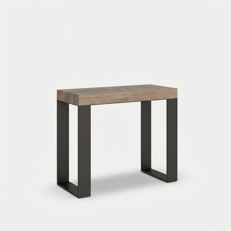 Consola extensible de madera clara 8 personas 40 a 196 cm Asis-Soporte 2 pies-3 alargaderas finas (1/4)