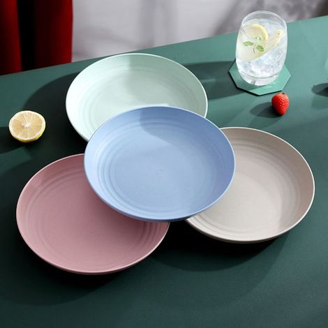 Set mit 8 leichten und wiederverwendbaren Weizenfaser-Esstellern, Picknickgeschirr – Ø 23 cm (1/5)