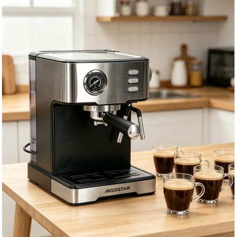 Machine à espresso semi-automatique Aigostar 1400W 20 bar réservoir 1.7L, extraction professionnelle compacte pour maison (1/4)