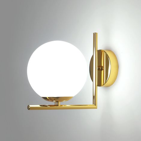 1 Applique Murale, Verre Blanc, Métal Doré, Socle E27, Pour Salon Chambre Couloir