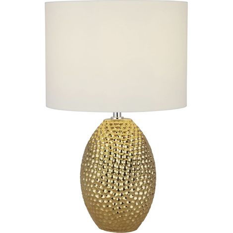 Lampe de chevet en tissu céramique E27 D : 28 cm 45 cm de haut en or lampe ronde moderne en céramique blanc crème