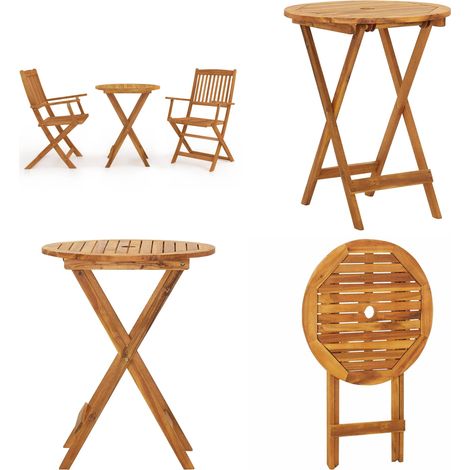 Mesa y sillas bistró plegables 3 pzas madera maciza de acacia - Madera de acacia - Mesa redonda plegable