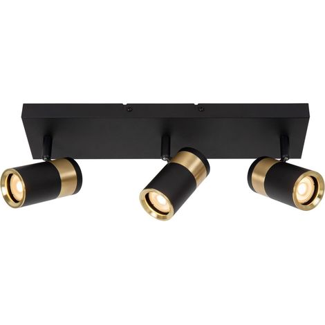 Plafonnier orientable 3xgu10 noir mat laiton - lucide - gorik
