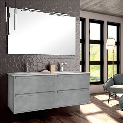 Meuble de salle de bain 120cm double vasque - 4 tiroirs - ciment (gris) - IRIS (1/5)