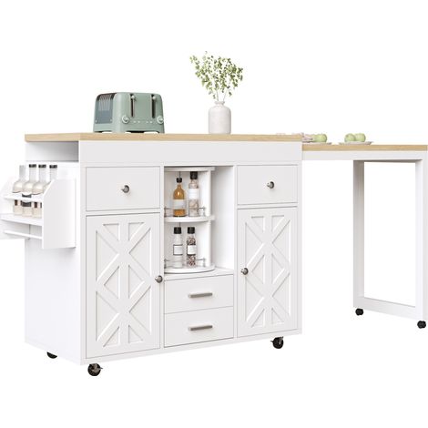 CHICFURN Barra móvil extensible 110-180 x 40 x 91 cm en MDF blanco con ruedas (1/5)